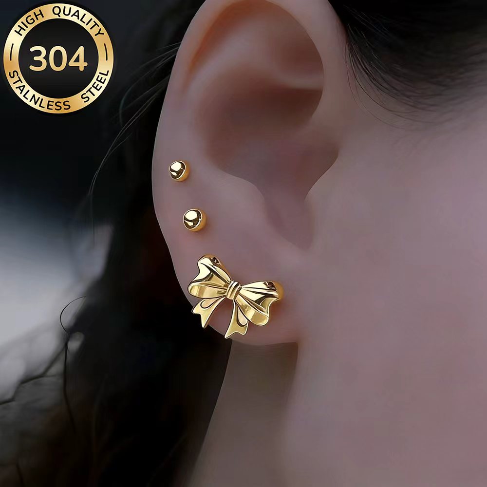 3-Pair Golden Stackable Stud Earrings Set